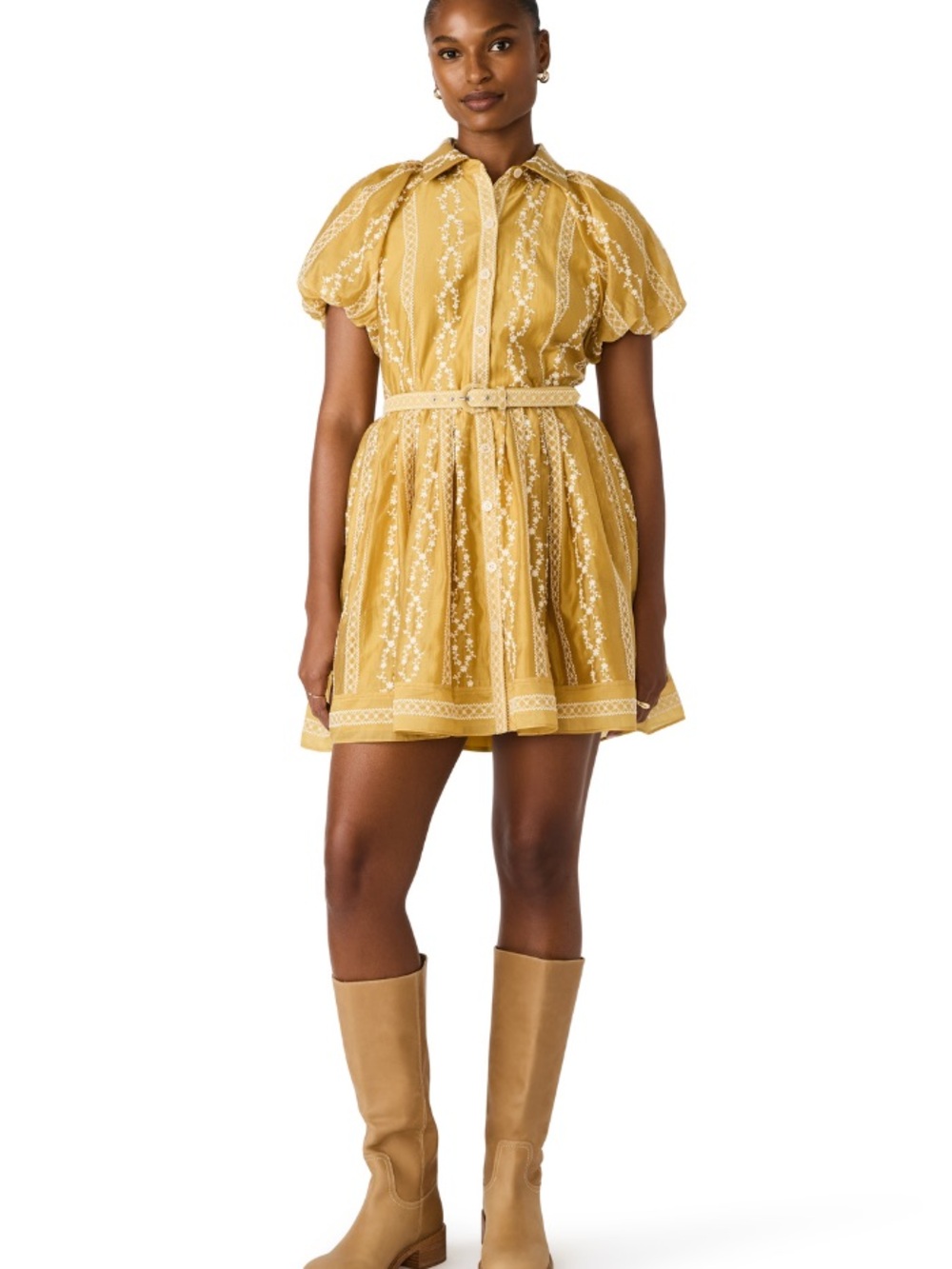 Steve Madden Mustard Yellow Embroidered Shirt Dress